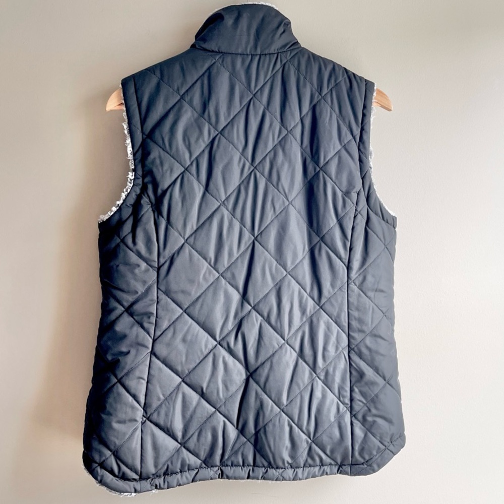 Free Country Black Quilted Puffer Sherpa Lined Vest Reversible - Picture 4 of 9